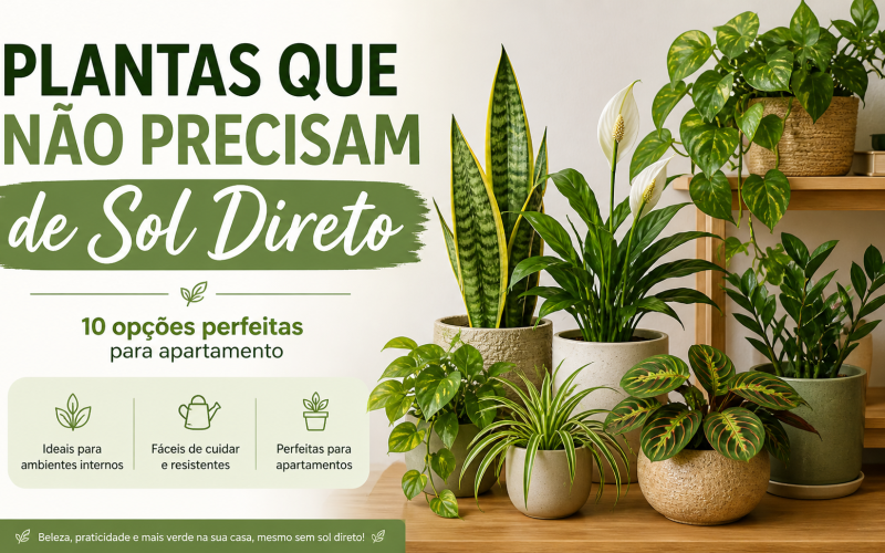plantas que não precisam de sol direto em apartamento